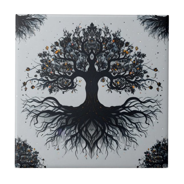 Azulejo Arte de mosaico de árbol místico de la vida (Frente)