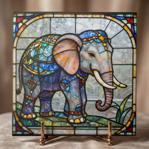Azulejo Arte de mosaico de falso vidrio tintado elefante A