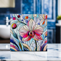 Arte de mosaico de flores orquídeas coloridas