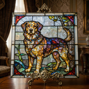 Azulejo Arte de mosaico de vidrio falso teñido de perro Re