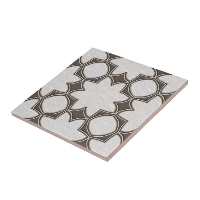 Azulejo Arte de mosaico étnico ecléctico gris marrón fuera (Lado)