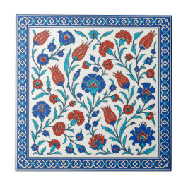 Azulejo Arte de mosaico floral de Iznik turco en azul y ro