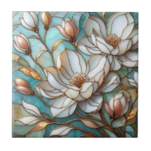 Arte de mosaico floral de vidrio emplomado Magnoli