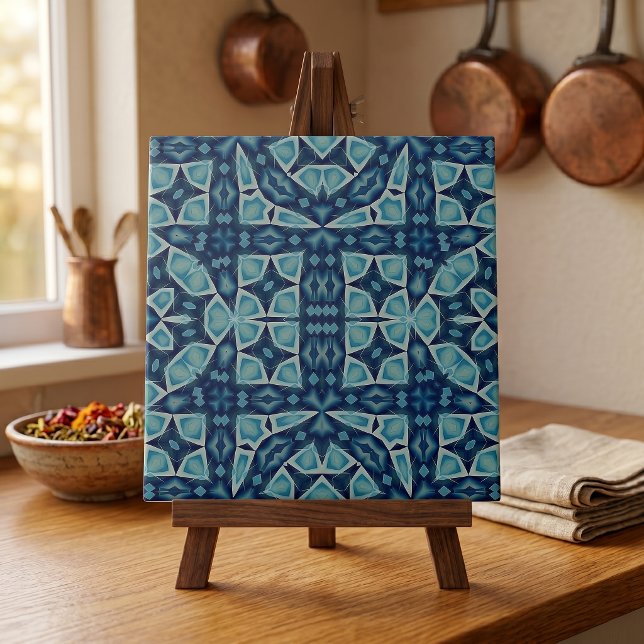 Azulejo Arte de mosaico geométrico simétrico azul índigo (Subido por el creador)
