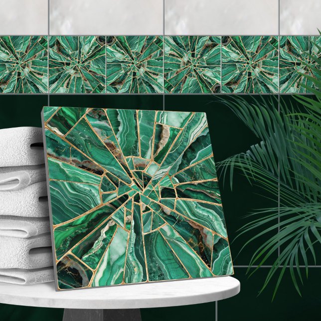 Azulejo Arte de mosaico - Malaquita de mármol verde y oro (Subido por el creador)