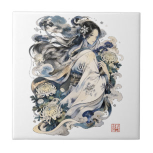 Azulejo Arte de Mujer de Nieve Japonesa Yokai de Inviern