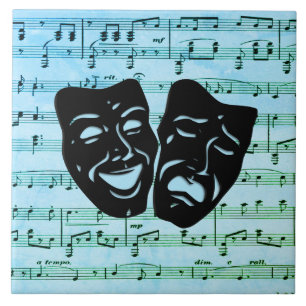 Azulejo Arte de música azul une máscaras de teatro