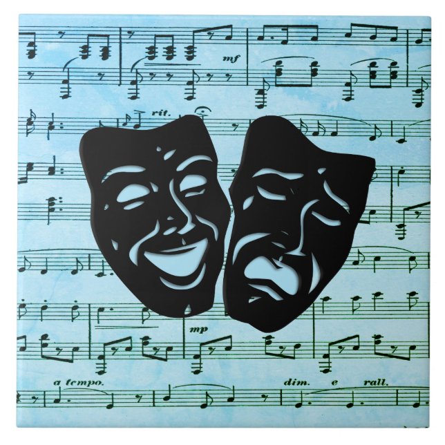Azulejo Arte de música azul une máscaras de teatro (Frente)