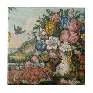 Azulejo Arte de Naturaleza Muerta Floral y Frutal Victoria