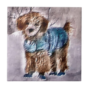 Azulejo Arte de Navidad de Caniche