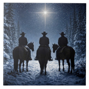 Azulejo Arte de Navidad de Vaquero Estrella del Norte