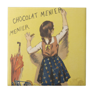 Azulejo Arte de niña francesa de Chocolat Menier de 1892
