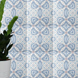Azulejo Arte De Op Azul Y Blanco Resumen Geométrico Modern<br><div class="desc">Resumen de diseño de baldosas decorativas de estilo op art en tonos azules,  blancos y beige.</div>