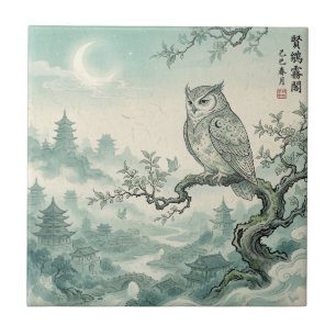 Azulejo Arte de paisaje lunar de búho místico