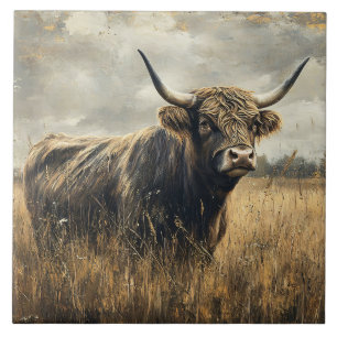 Azulejo Arte de paisaje rústico de vaca de las Tierras Alt
