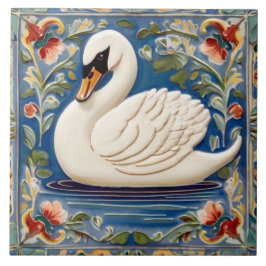 Azulejo Arte de pájaro animal folclórico europeo de cisne 