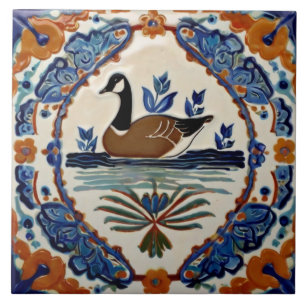 Azulejo Arte de pájaro folclórico europeo de ganso blanco
