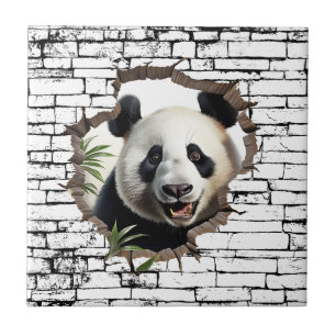 Azulejo Arte de panda 3D que rompe la pared – Safari reali