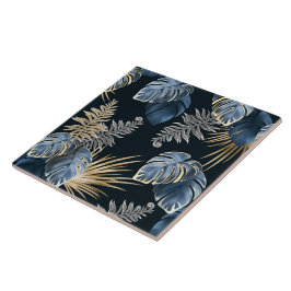 Azulejo Arte de patrón de hojas de palma tropicales de oro