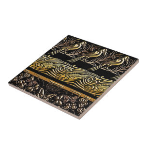Azulejo arte de patrón de pájaros peces Mariposa dorado y 