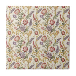 Azulejo Arte de patrón de rollo floral vintage francés orn