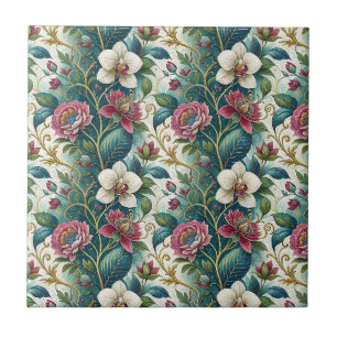 Azulejo Arte de patrón floral botánico elegante con flores
