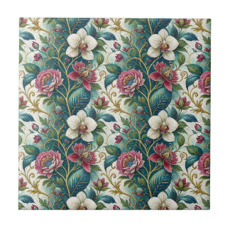 Azulejo Arte de patrón floral botánico elegante con flores