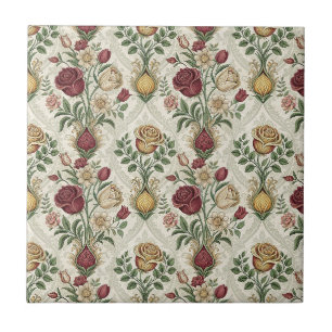 Azulejo Arte de patrón floral de damasco antiguo y rosa in