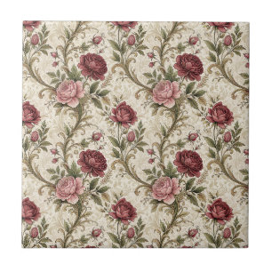 Azulejo Arte de patrón floral de rosa botánica vintage y d