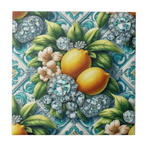 Azulejo Arte de patrón sin fisuras Art Deco limones y diam