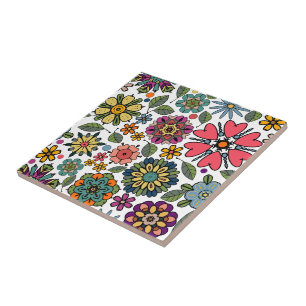 Azulejo Arte de patrón sin fisuras de dibujo floral retro 