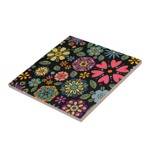 Azulejo Arte de patrón sin fisuras de dibujo floral retro