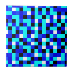 Azulejo Arte de píxeles a cuadros aleatorios - Azul y blan