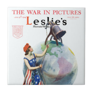 Azulejo Arte de portada de revista vintage patriótica Dama