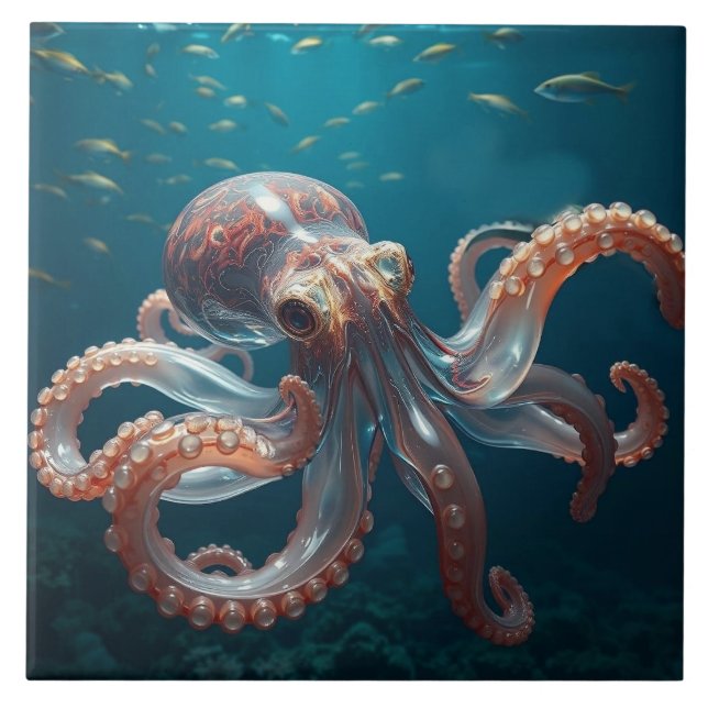 Azulejo Arte de Pulpo de Vidrio Irisado | Vida de Mar Prof (Frente)