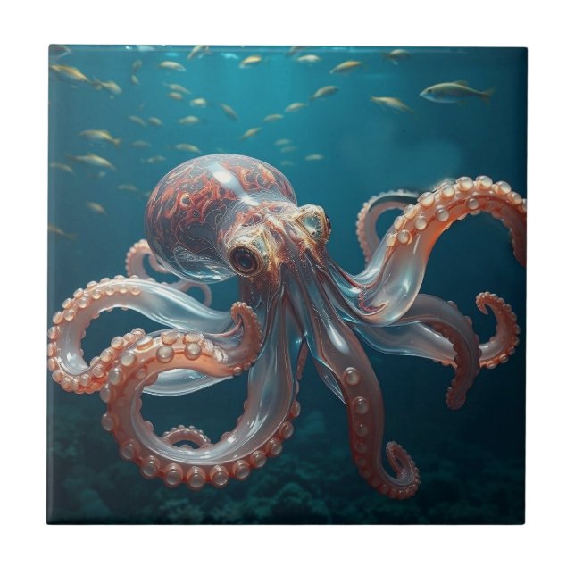 Azulejo Arte de Pulpo de Vidrio Irisado | Vida de Mar Prof (Frente)
