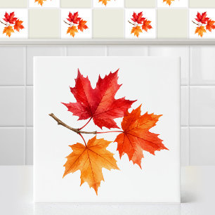 Azulejo Arte de rama de hojas de arce rojo canadiense otoñ