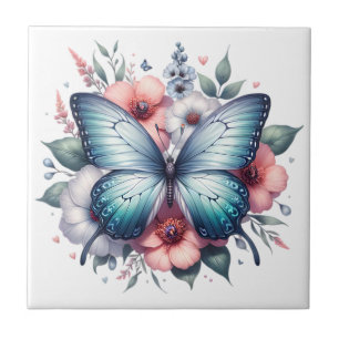 Azulejo Arte de ramo floral de mariposa vibrante-96283