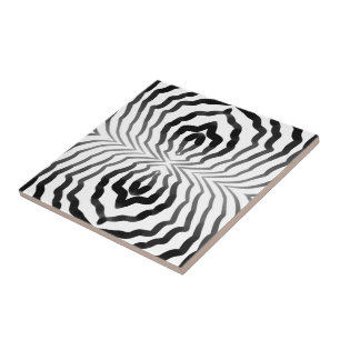 Azulejo Arte de rayas onduladas hipnóticas ombré en blanco