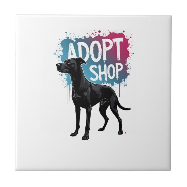 Azulejo Arte de rescate de graffiti de perro Adoptar No Co (Frente)