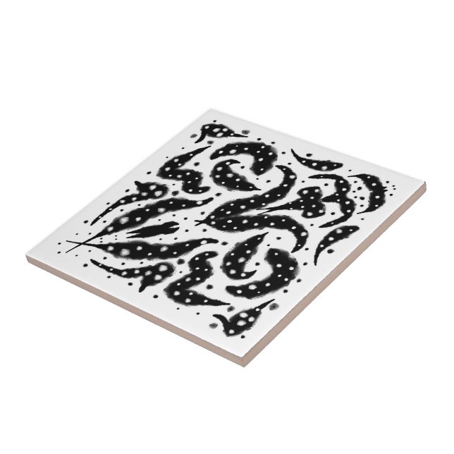 Azulejo Arte De Resumen De Pescado Blanco Y Negro (Lado)