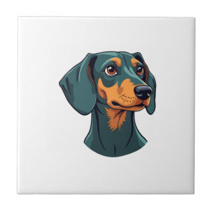 Azulejo Arte de retrato de Dachshund vintage ilustración r