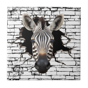 Azulejo Arte de ruptura de pared de cebra 3D – Safari real