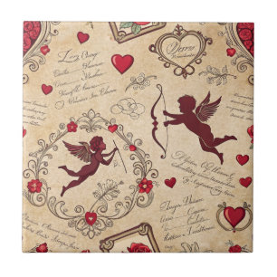 Azulejo Arte de San Valentín Victoriano del Amor Cupido Vi