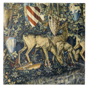 Azulejo Arte de tapiz Ciervo y Escudos Vintage de William 