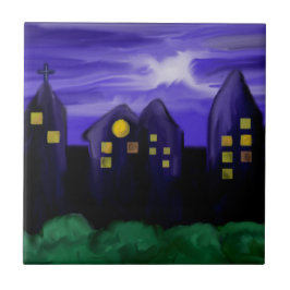 Azulejo Arte de tela de rascacielos de la ciudad nocturna