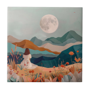Azulejo Arte de terracota de paisaje montañoso de mediados