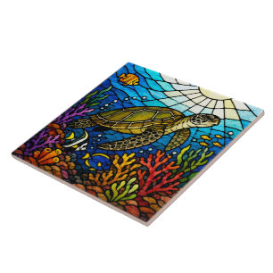 Azulejo Arte de tortuga marina hawaiana Honu estilo vidrio