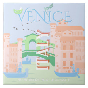 Azulejo Arte de viajes de Venecia, Italia, arte de viajes
