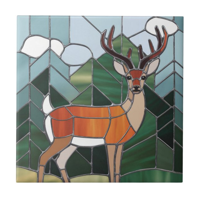 Azulejo Arte De Vidrio Manchado, Arte De Venado De Estilo  (Frente)